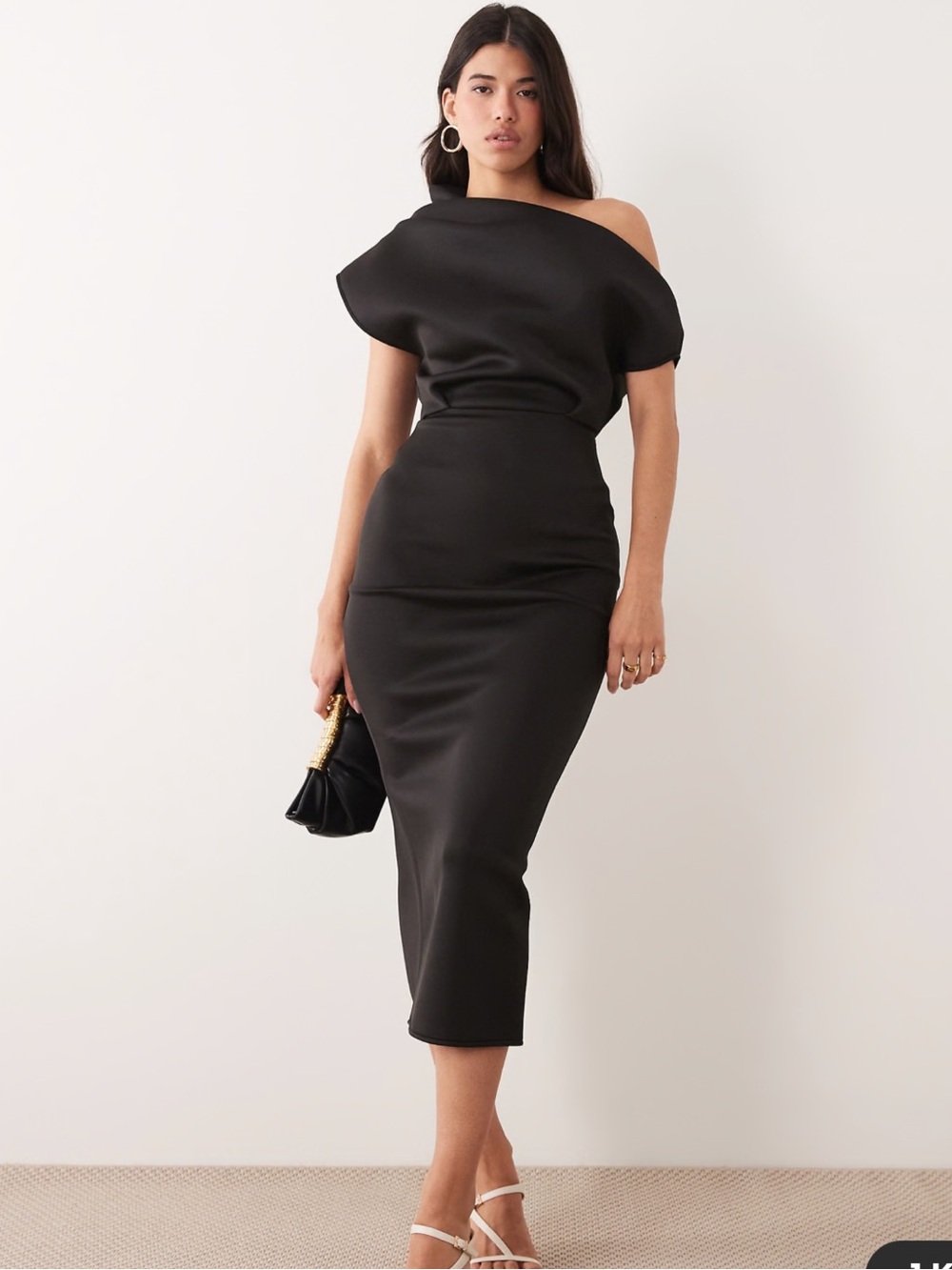 ASOS Elegant Black One-Shoulder Midi Dress